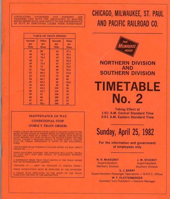 Milwaukee Road Northern and Southern Divisions 1982