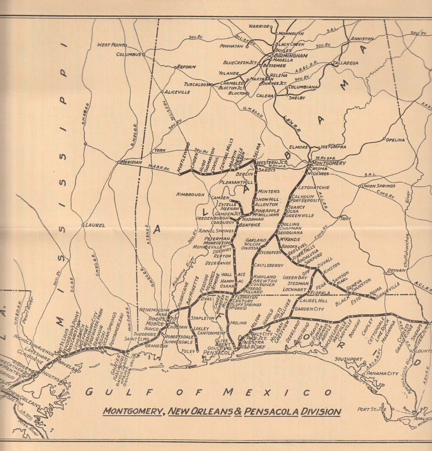 Louisville & Nashville Montgomery, New Orleans & Pensacola Division map 1966