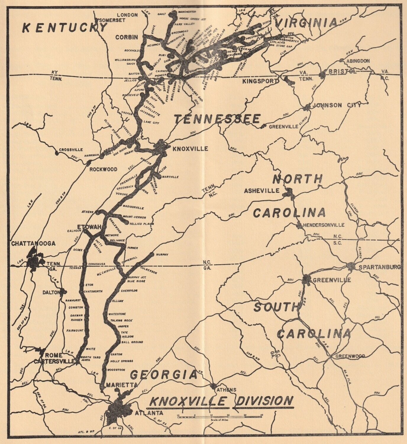 Louisville & Nashville Knoxville Division Map 1971