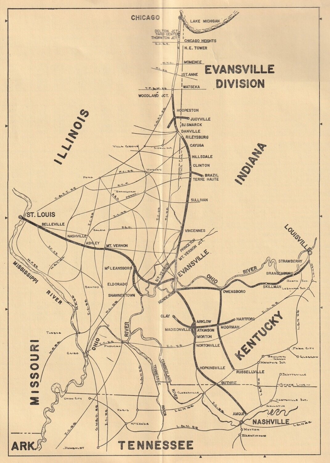 Louisville & Nashville Evansville Division Map 1971