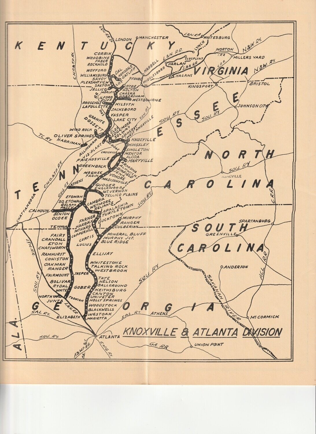 Louisville & Nashville Knoxville & Atlanta Division Map 1969