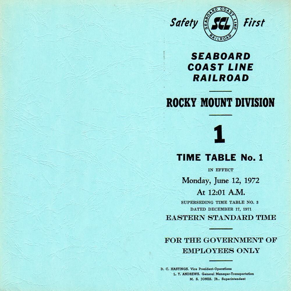 Seaboard Coast Line Rocky Mount Division 1972