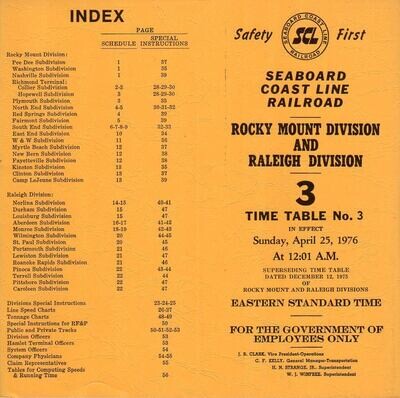 Seaboard Coast Line Rocky Mount and Raleigh Divisions 1976