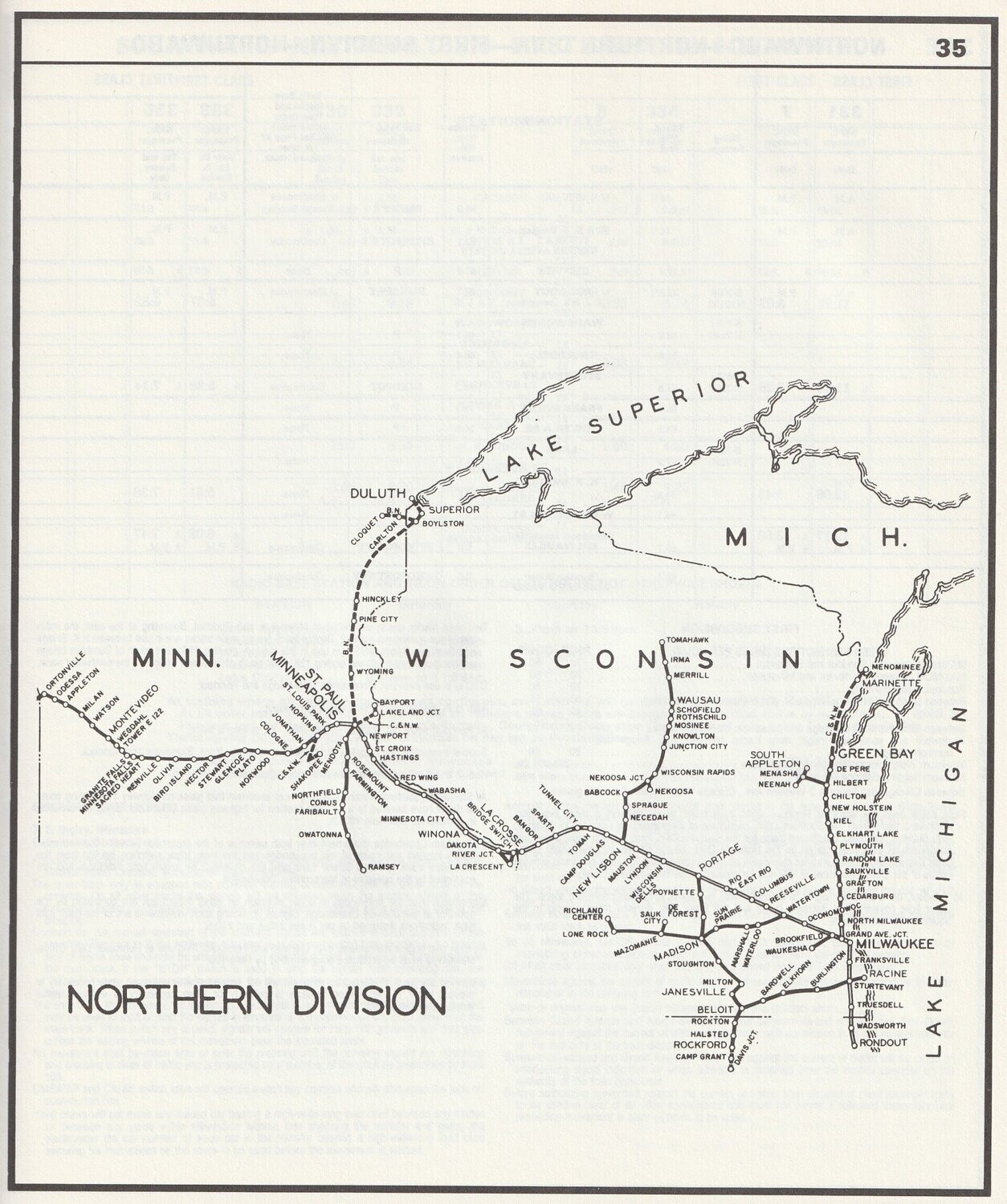 Milwaukee Road Northern Division Map 1982