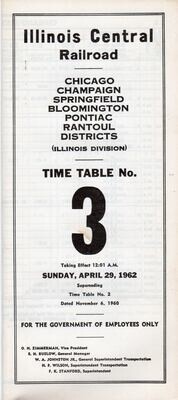 Illinois Central Illinois Division Chicago, Champaign, Springfield, Bloomington, Pontiac and Rantoul Districts 1962