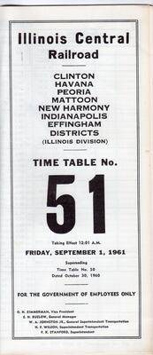 Illinois Central Illinois Division Clinton, Havana, Peoria, Mattoon, New Harmony, Indianapolis and Effingham District 1961