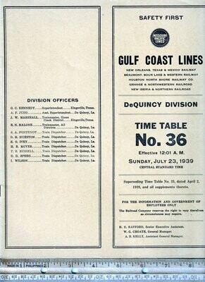 Gulf Coast Lines DeQuincy Division 1939