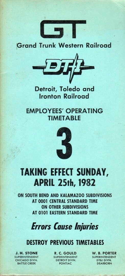 Grand Trunk Western / Detroit, Toledo & Ironton Railroads 1982