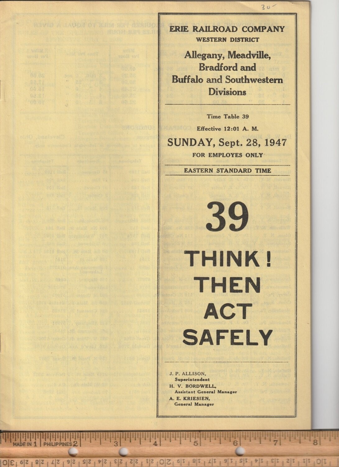 Erie Allegany, Meadville, Bradford and Buffalo & Southwestern Divisions 1947
