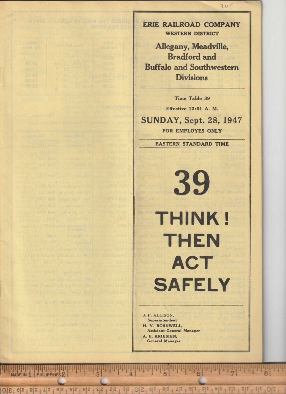 Erie Railroad Allegany, Meadville, Bradford and Buffalo & Southwestern Divisions 1947