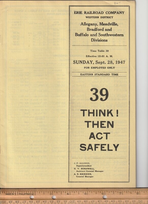 Erie Allegany, Meadville, Bradford and Buffalo & Southwestern Divisions 1947