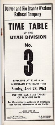 Denver and Rio Grande Western Utah Division 1963