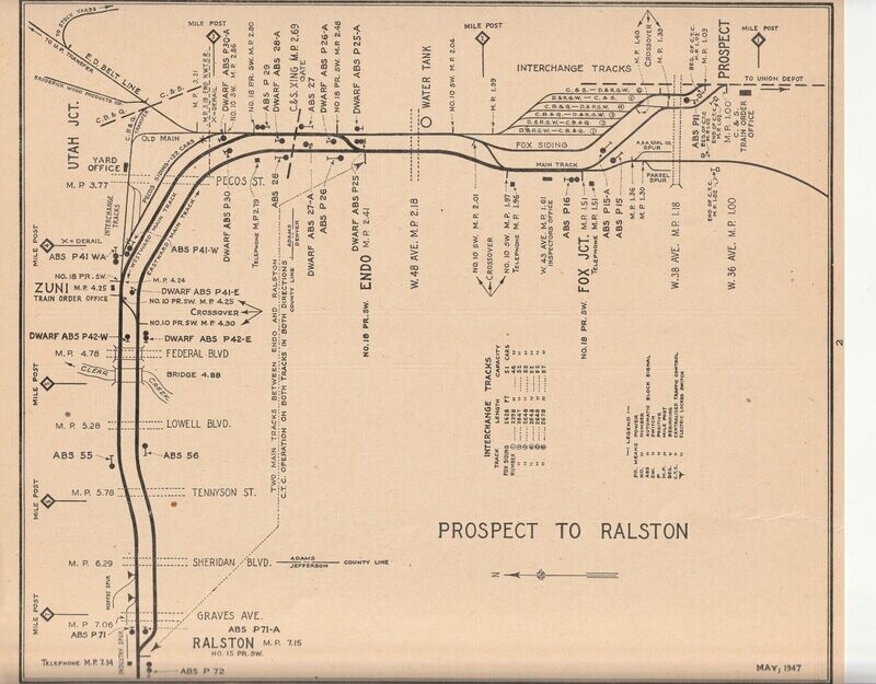 Denver & Rio Grande Western Pueblo Division Prospect-Ralston Map 1947