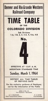 Denver and Rio Grande Western Colorado Division 1964