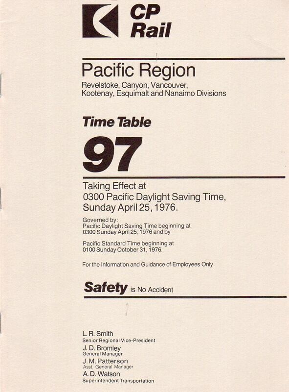 CP Rail Revelstoke, Canyon, Vancouver, Kootenay, Esquimalt and Nanaimo Divisions 1976