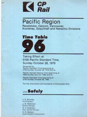 CP Rail Revelstoke, Canyon, Vancouver, Kootenay, Esquimalt and Nanaimo Divisions 1979