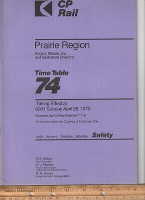 CP Rail Regina, Moose Jaw and Saskatoon Divisions 1970