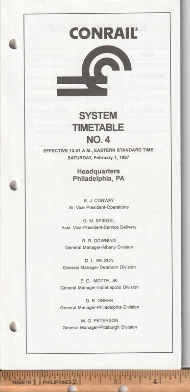 Conrail System Timetable 1997