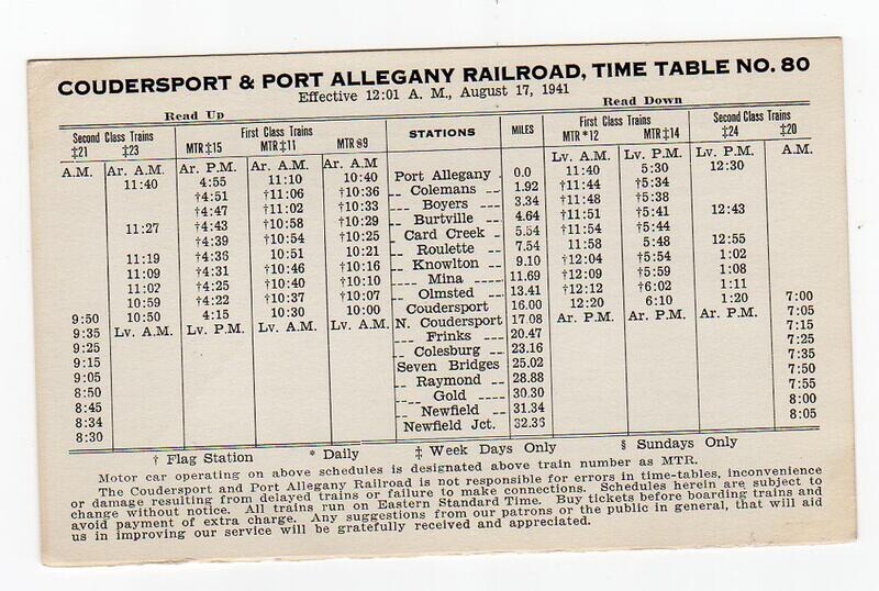 Coudersport & Port Allegany RR public 1941