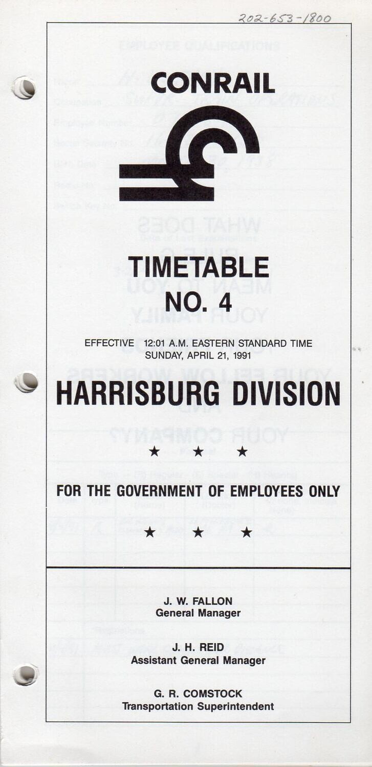 Conrail Harrisburg Division 1991
