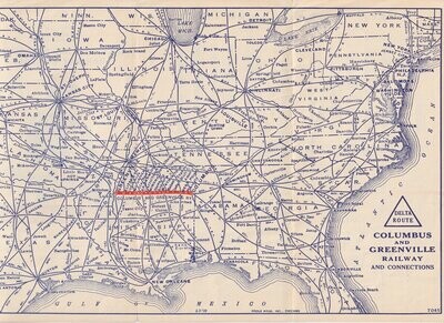 Columbus & Greenville Railway map 1939