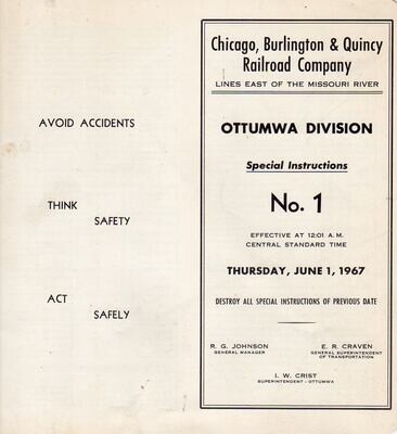 Chicago, Burlington & Quincy Ottumwa Division Special Instructions 1967