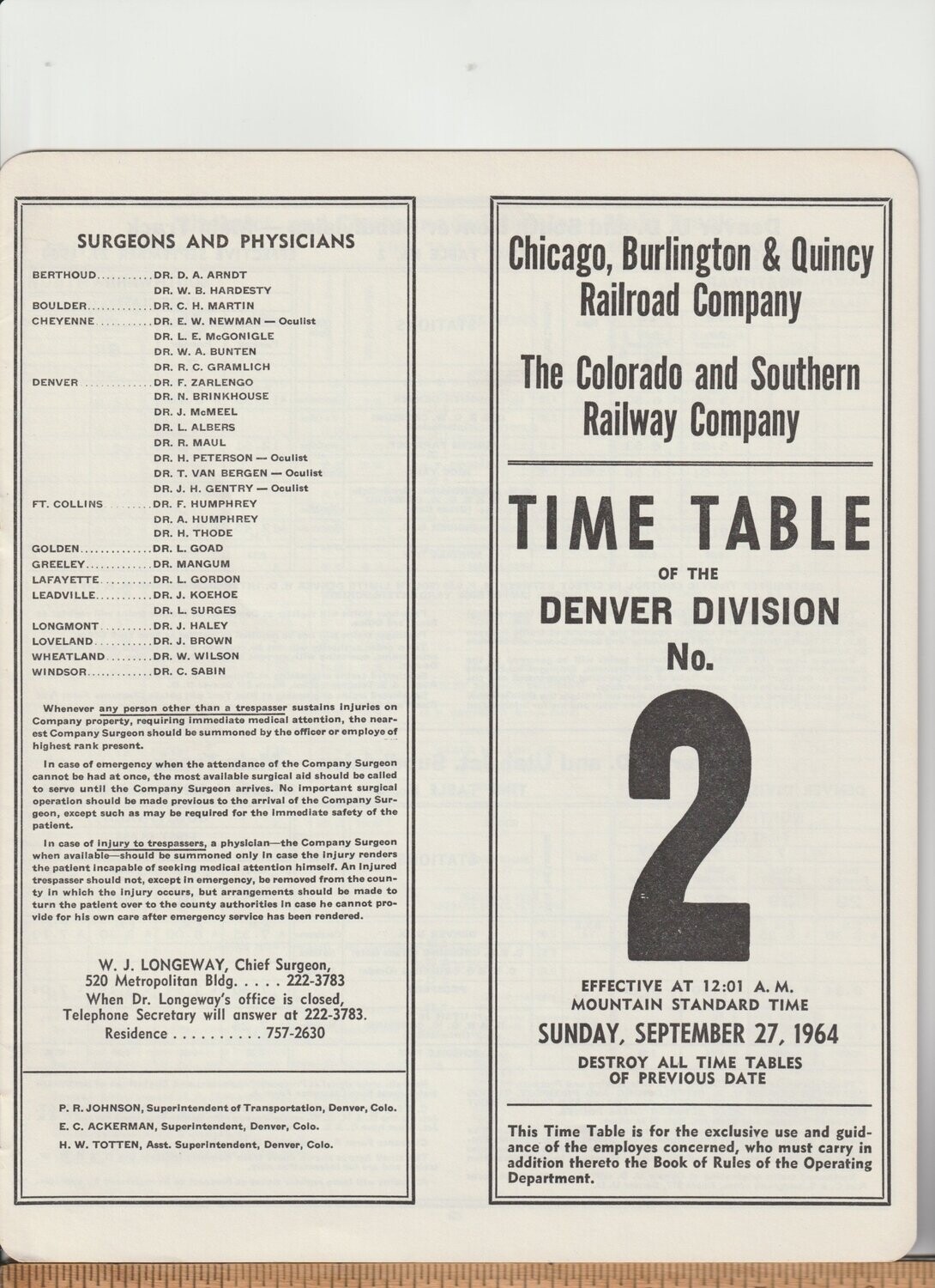 Colorado & Southern Denver Division 1964