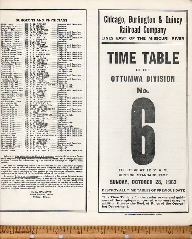 Chicago, Burlington & Quincy Ottumwa Division 1962