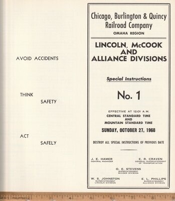 Chicago, Burlington & Quincy Lincoln, McCook and Alliance Divisions SI 1968