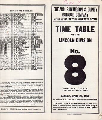 Chicago, Burlington & Quincy Lincoln Division 1964