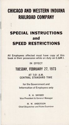 Chicago & Western Indiana Special Instructions and Speed Restrictions 1973