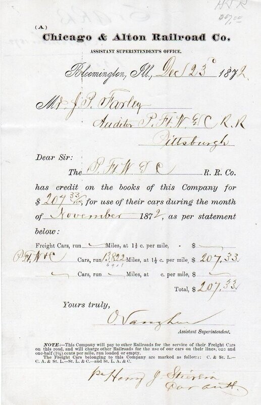 Chicago & Alton 1872 per diem report