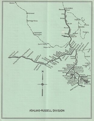 Chesapeake & Ohio Ashland-Russell Division Map 1955
