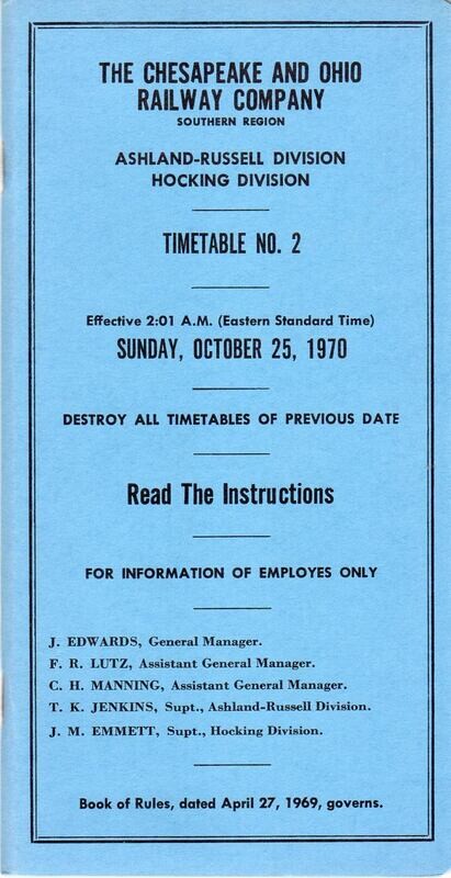 Chesapeake & Ohio Ashland-Russell and Hocking Divisions 1970