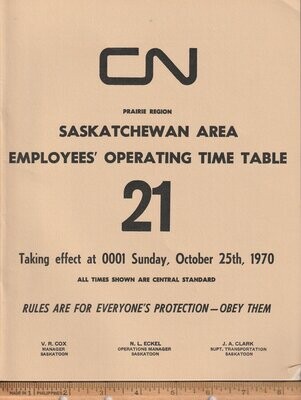 Canadian National Saskatchewan Area 1970