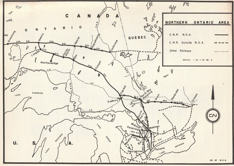 Canadian National Northern Ontario Area Map 1970