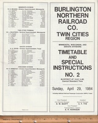 Burlington Northern Twin Cities Region 1984