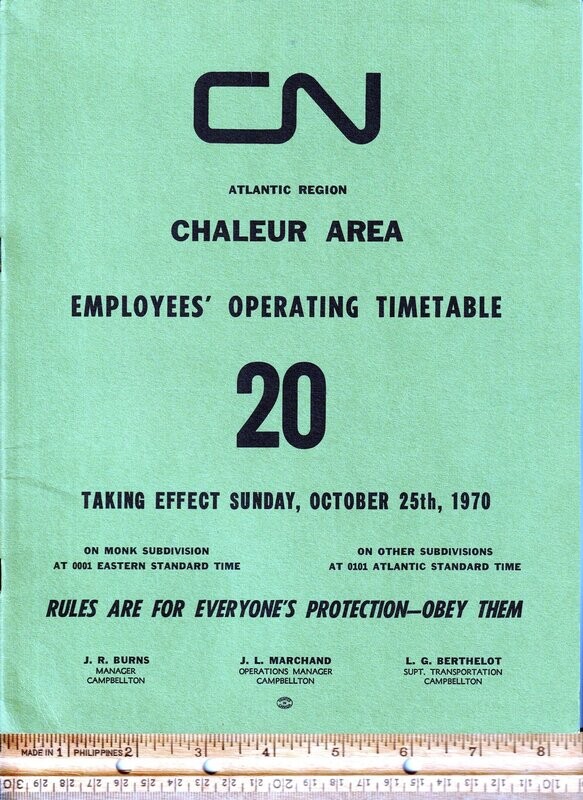 Canadian National Chaleur Area 1970