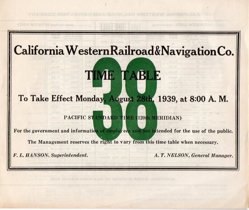 California Western Railroad & Navigation Company 1939