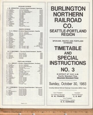 Burlington Northern Seattle-Portland Region 1983