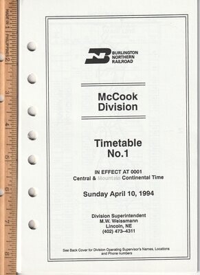 Burlington Northern McCook Division 1994