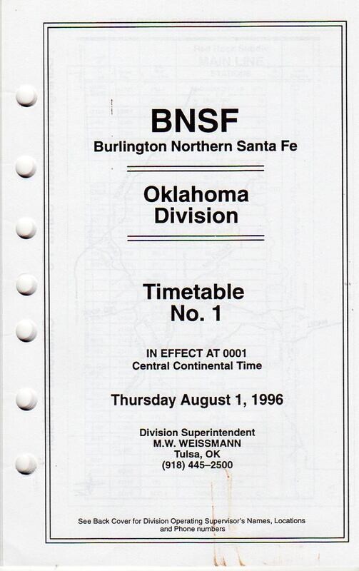 Burlington Northern Santa Fe Oklahoma Division 1996