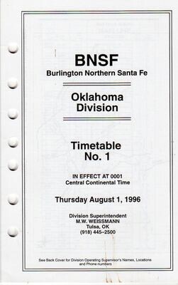 Burlington Northern Santa Fe Oklahoma Division 1996