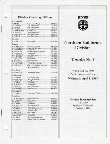Burlington Northern Santa Fe Northern California Division 1998