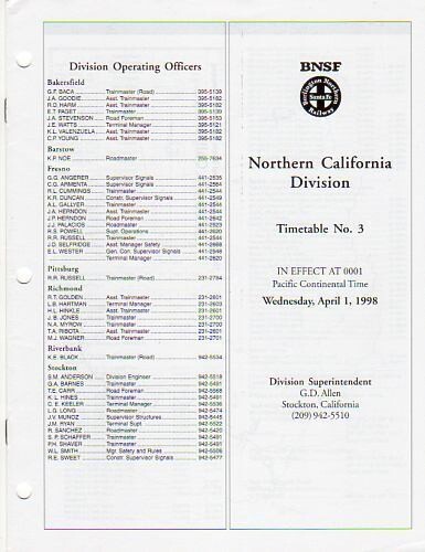 Burlington Northern Santa Fe Northern California Division 1998