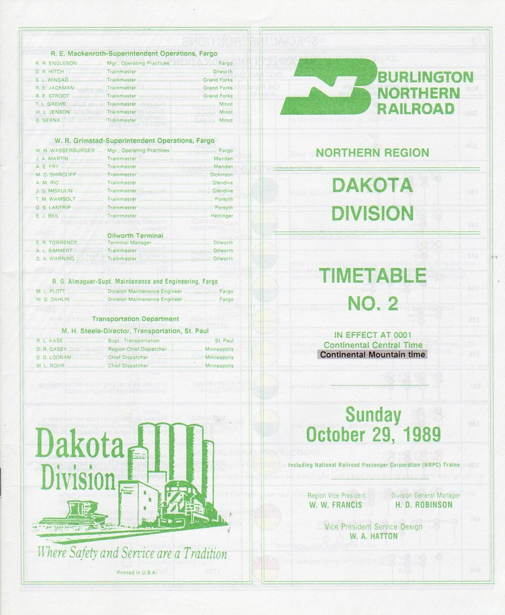 Burlington Northern Dakota Division 1989