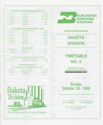 Burlington Northern Dakota Division 1989