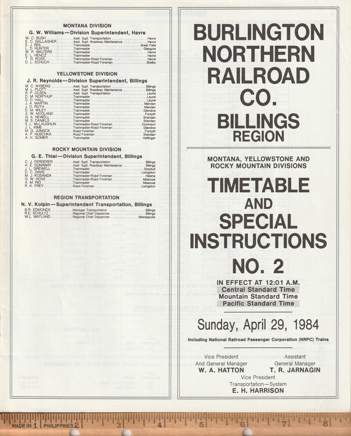 Burlington Northern Billings Region 1984