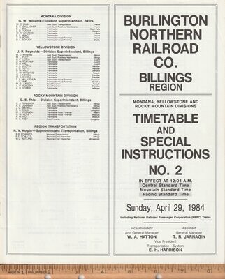 Burlington Northern Billings Region 1984