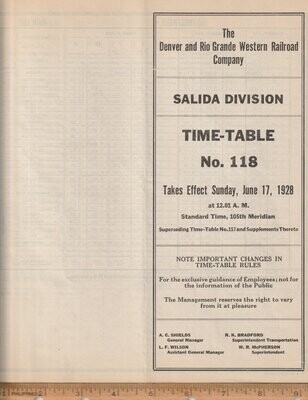 Denver and Rio Grande Western Salida Division 1928